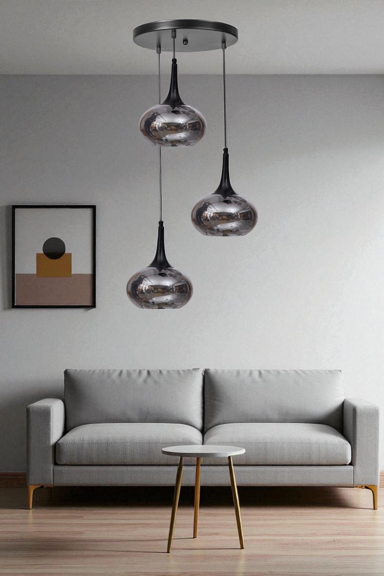 Candeeiro de Teto de Metal com Tampa de Vidro – Ø20 x 26 cm – Cinza e Preto