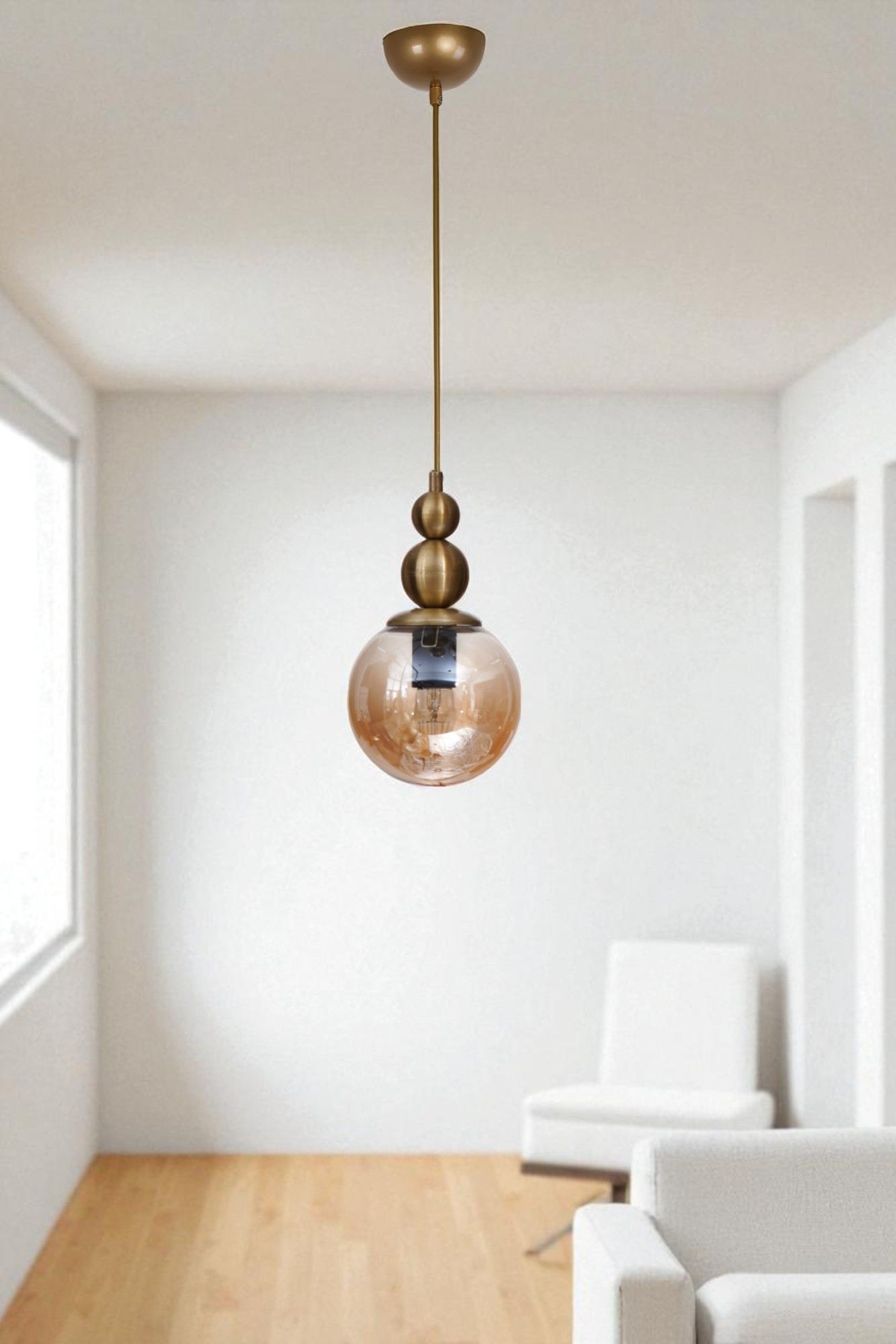 Candeeiro de Teto – Ø15 cm – Mel e Ouro – Metal e Vidro