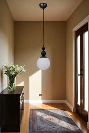 Candeeiro de Teto de Metal e Vidro – Altura Ajustável de 80 cm – Branco e Preto