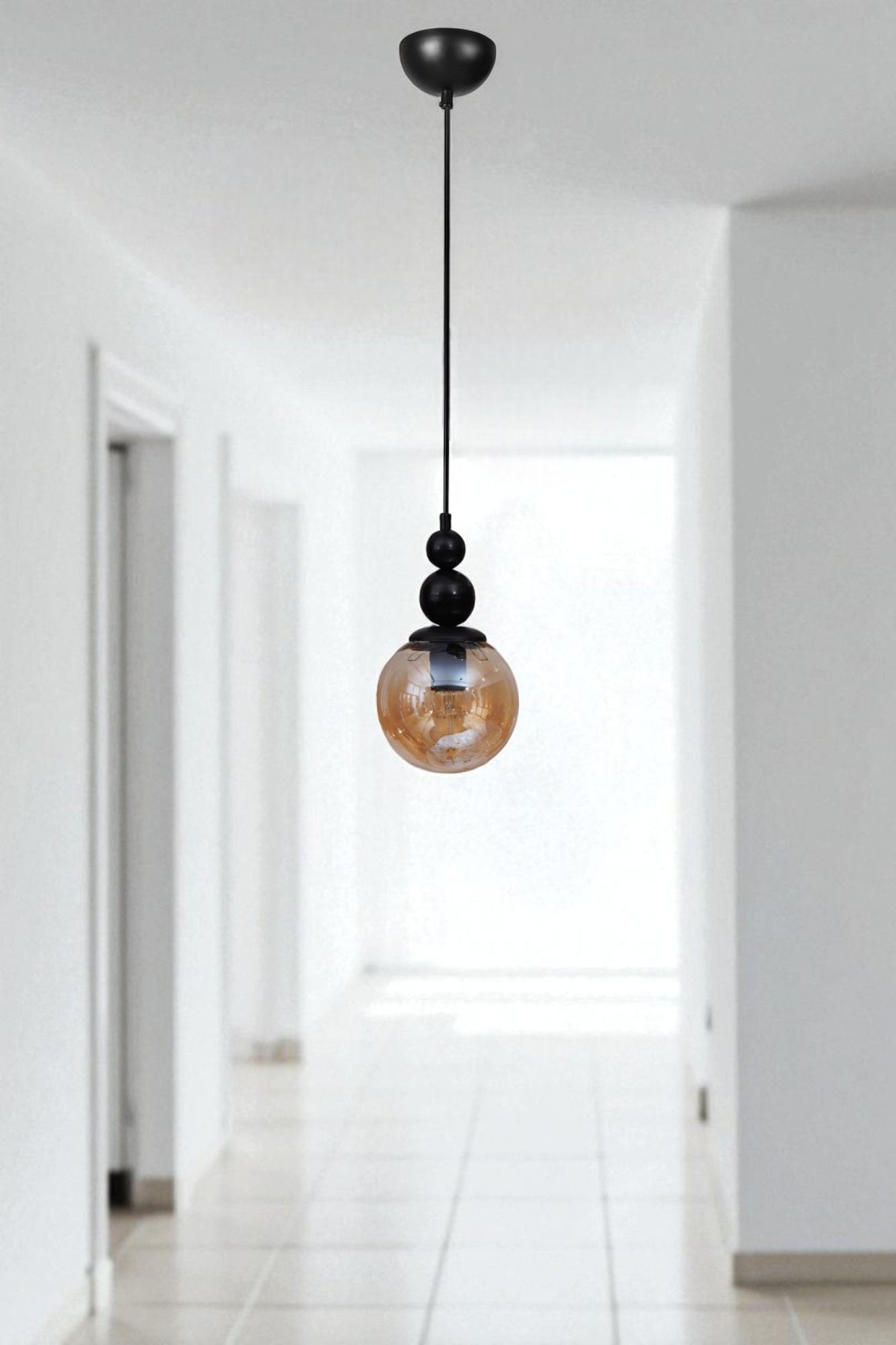 Candeeiro de Teto – Ø15 cm – Mel e Preto – Metal e Vidro