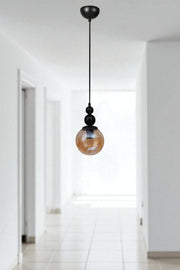 Candeeiro de Teto – Ø15 cm – Mel e Preto – Metal e Vidro