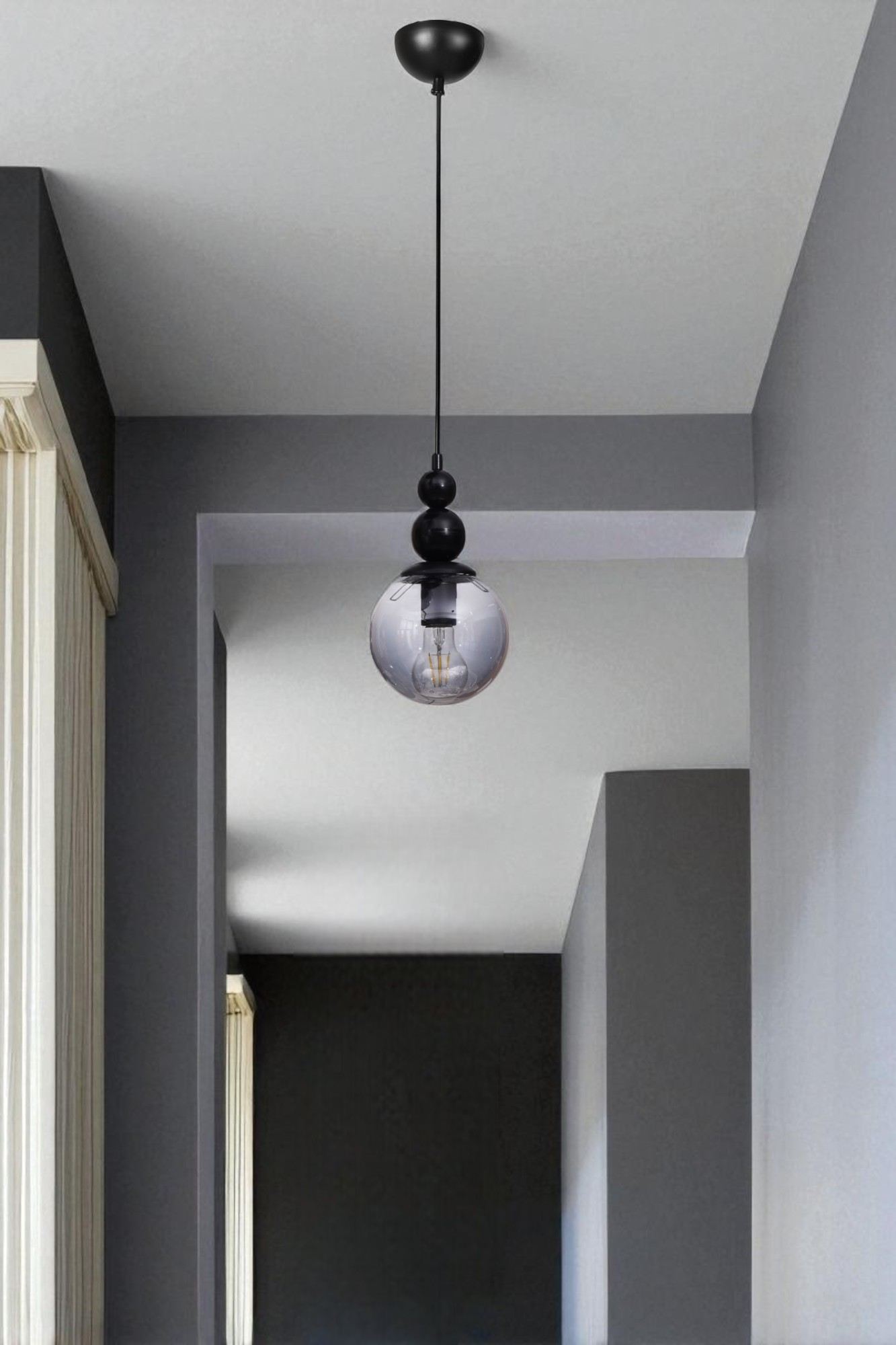 Candeeiro de Teto – 80 cm – Cinza e Preto – Metal e Vidro