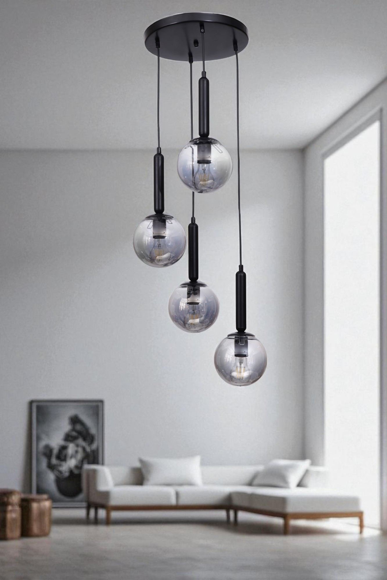 Candeeiro de Teto – Ø15 cm – Cinza e Preto – Metal e Vidro