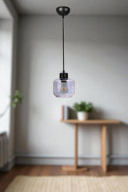 Candeeiro de Teto de Metal e Vidro – Ø15 cm – Cinza e Preto