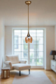 Candeeiro de Teto – 80 cm – Mel e Ouro – Metal e Vidro