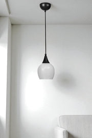 Candeeiro de Teto de Metal e Vidro – Altura Ajustável 80 cm – Branco e Preto