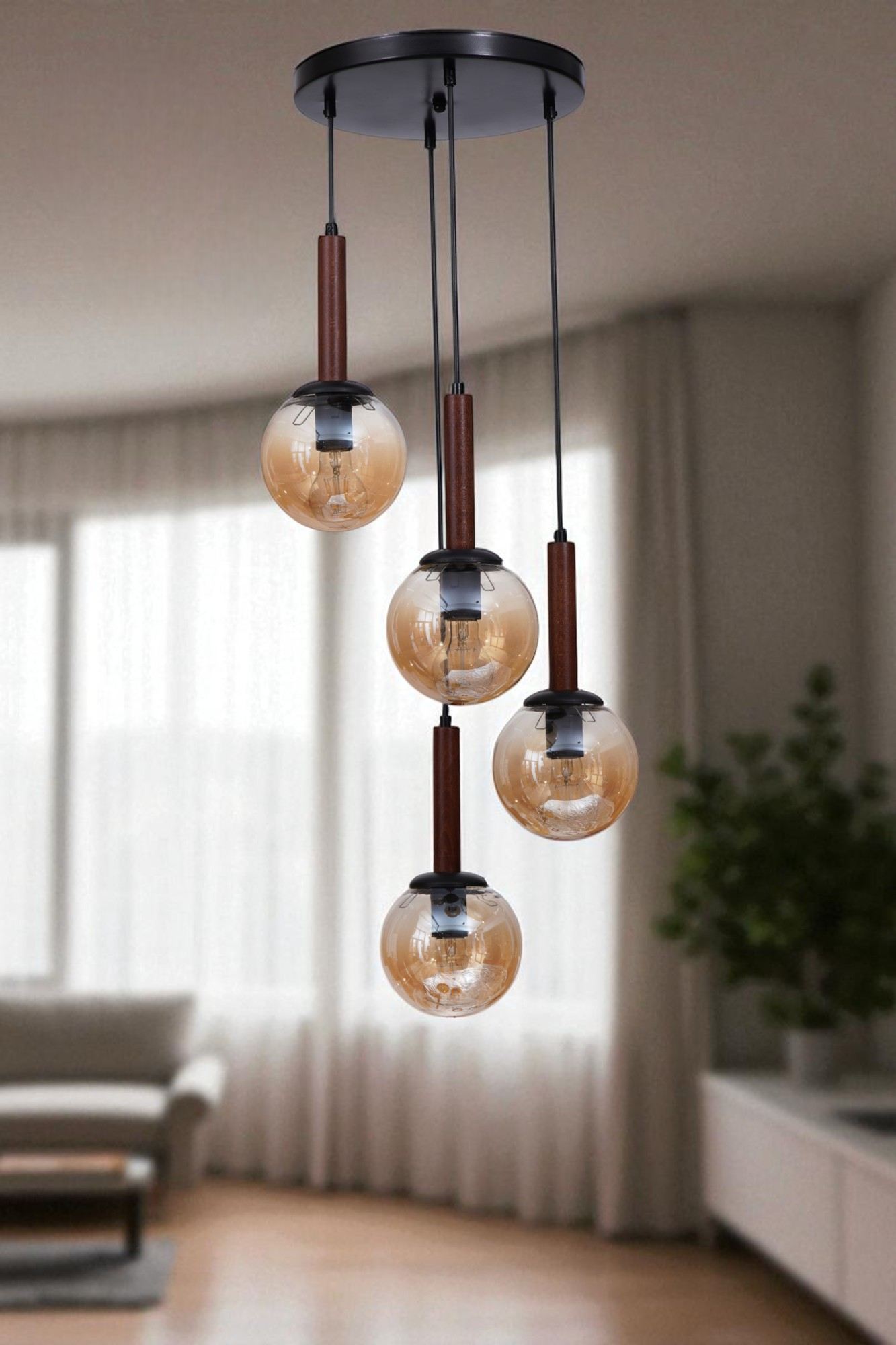 Candeeiro de Teto Elegante de Metal – Altura Ajustável 80 cm – Cor Mel e Noz