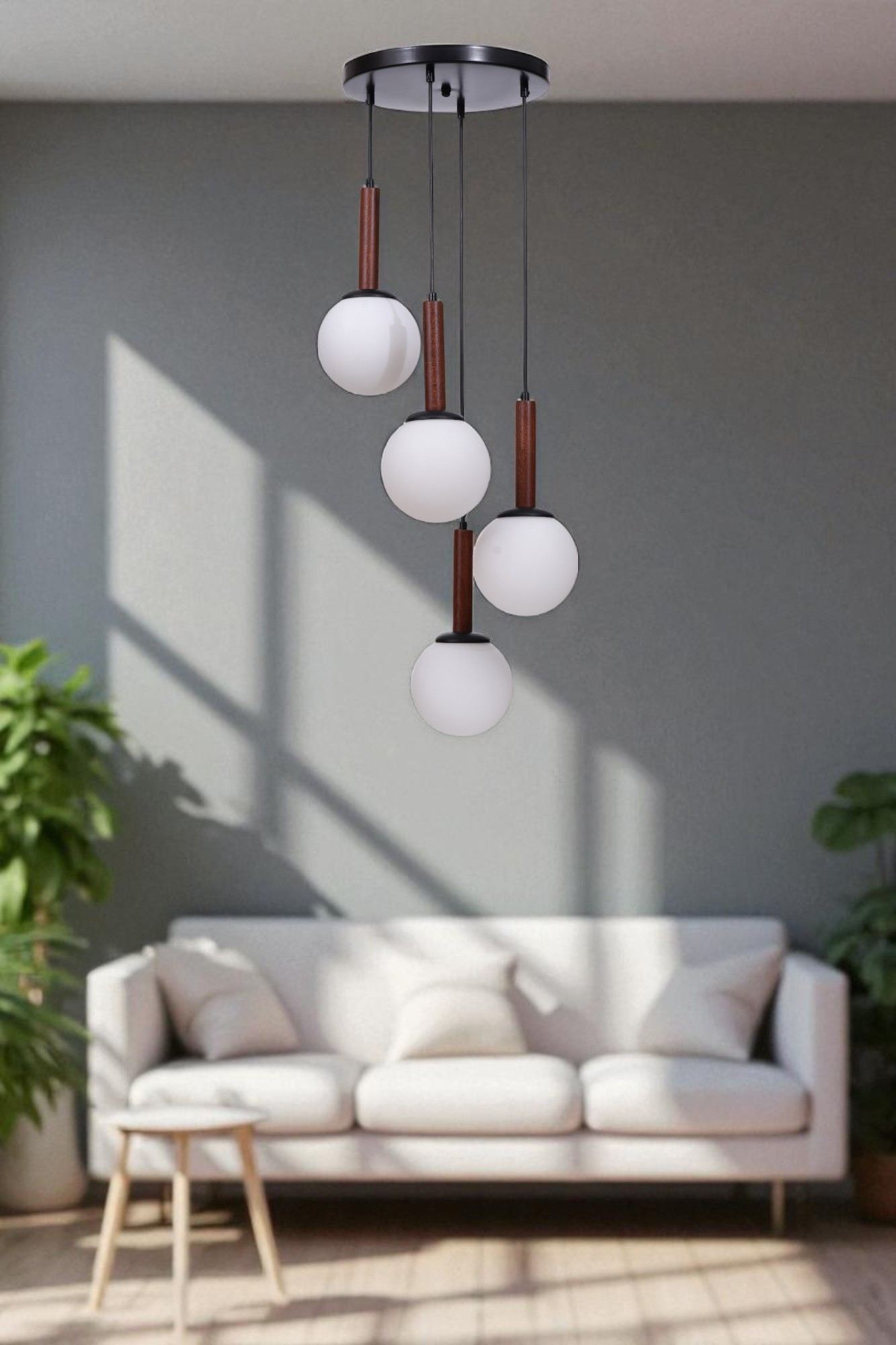 Candeeiro de Teto de metal e vidro – Ø15 cm – Branco, nogueira e preto