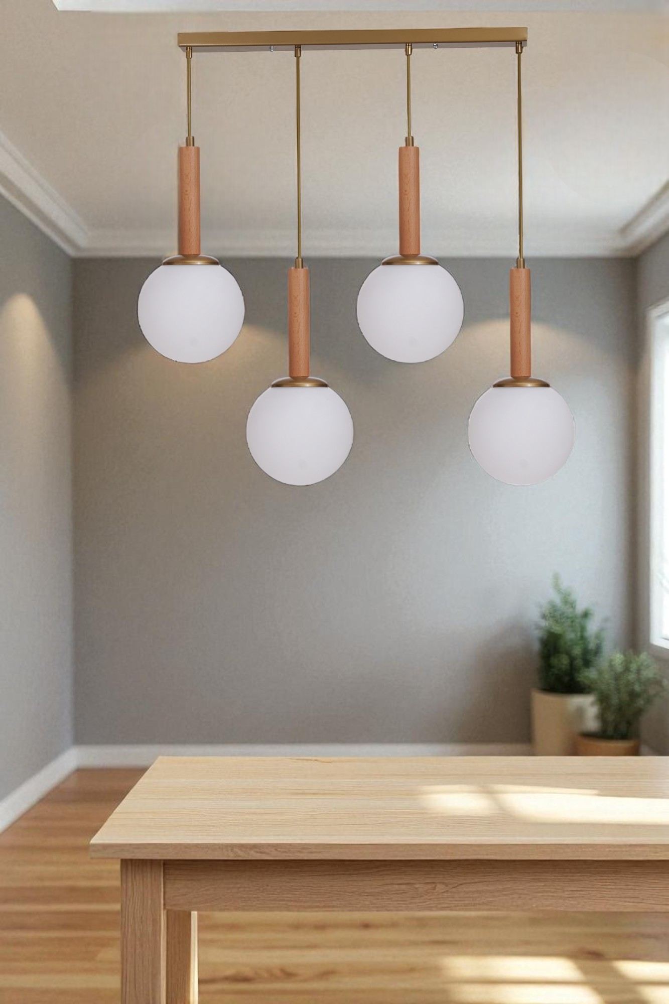 Candeeiro de Teto – Ø15 cm – Branco, Carvalho, Dourado – Metal e Vidro