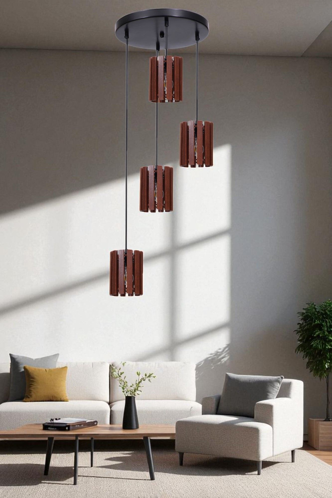 Candeeiro de Teto Elegante – Ø14 a:19 cm – Nogueira e Preto – Metal e Madeira