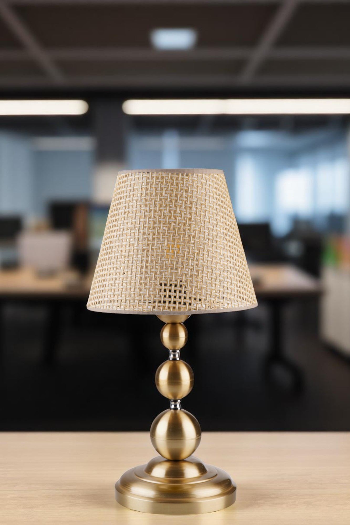 Candeeiro de Mesa - Ø15-25 cm - Bege e Dourado - Metal
