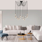 Candeeiro de Teto moderno de cobre, altura ajustável de 102 cm, 246 x 246 cm | Corpo de ferro, 20 x E27, máx. 40 W | Iluminação elegante para residências e escritórios