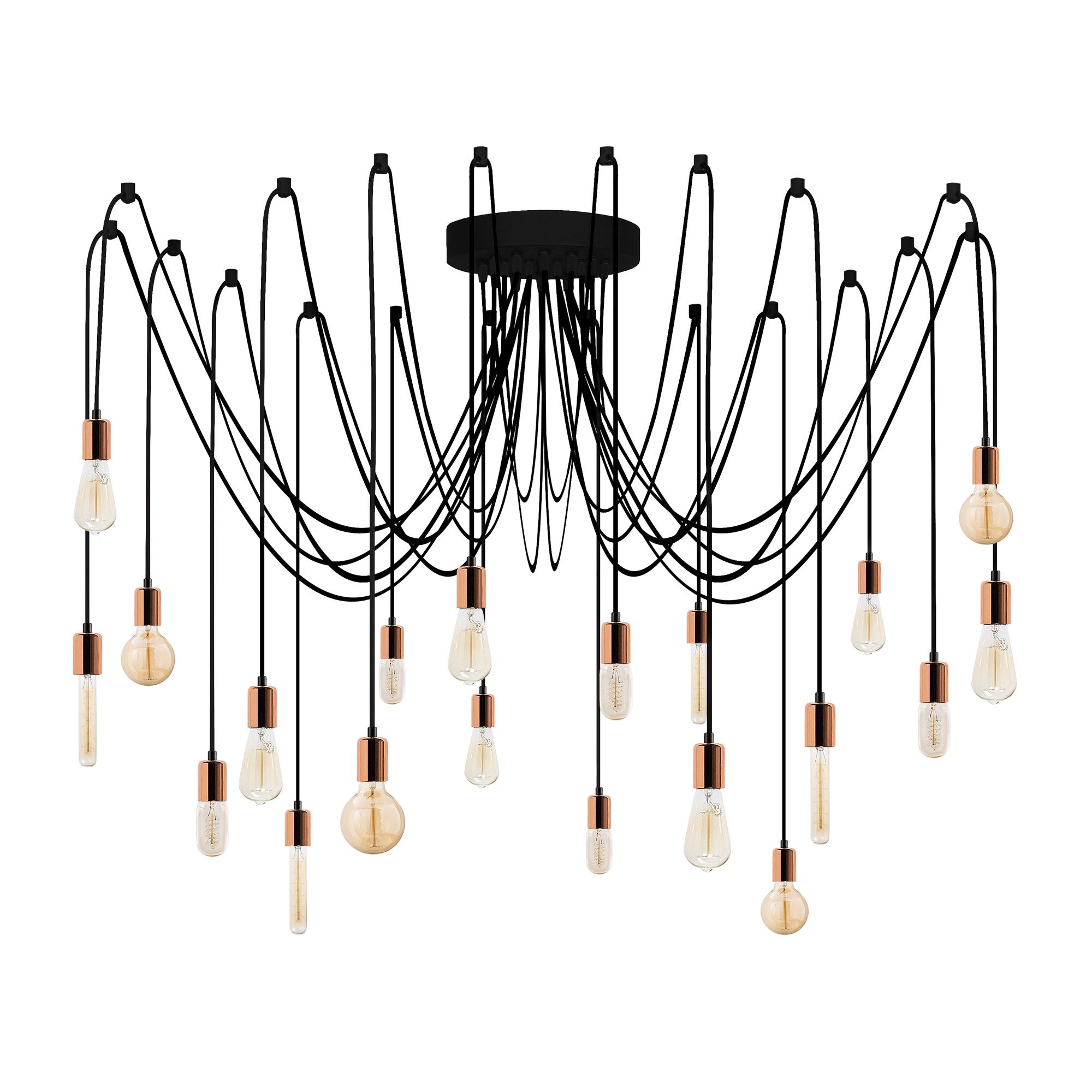 Candeeiro de Teto moderno de cobre, altura ajustável de 102 cm, 246 x 246 cm | Corpo de ferro, 20 x E27, máx. 40 W | Iluminação elegante para residências e escritórios