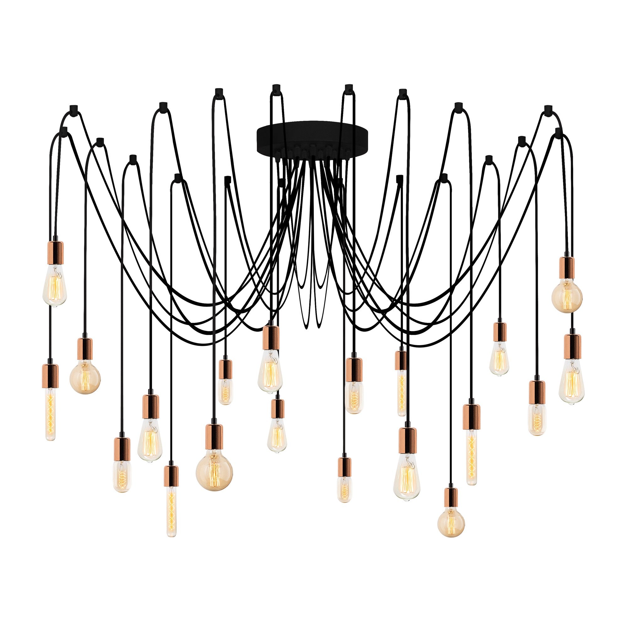Candeeiro de Teto moderno de cobre, altura ajustável de 102 cm, 246 x 246 cm | Corpo de ferro, 20 x E27, máx. 40 W | Iluminação elegante para residências e escritórios