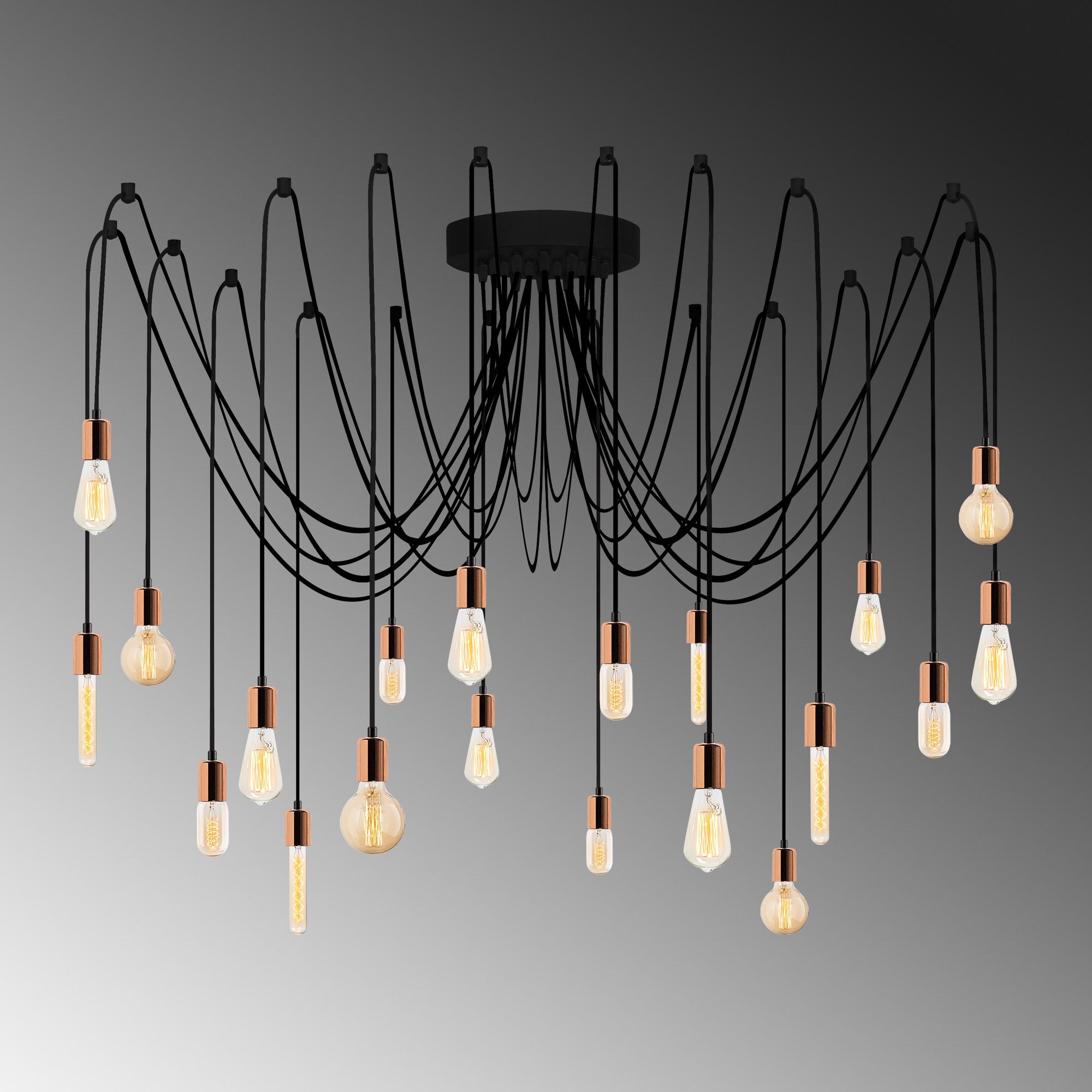 Candeeiro de Teto moderno de cobre, altura ajustável de 102 cm, 246 x 246 cm | Corpo de ferro, 20 x E27, máx. 40 W | Iluminação elegante para residências e escritórios