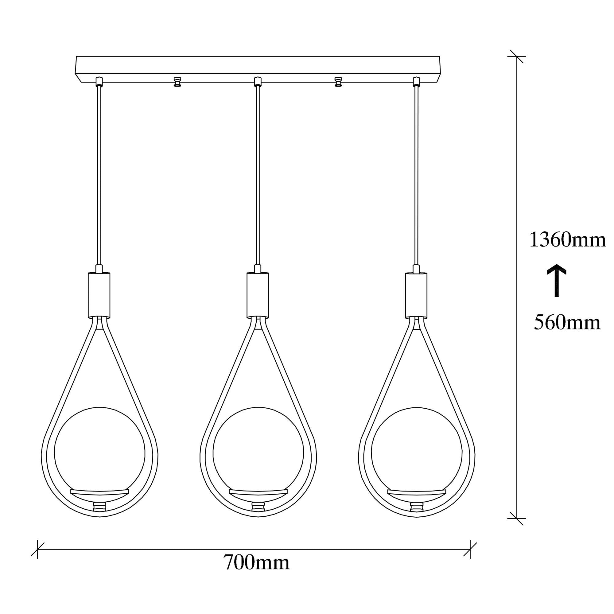 Candeeiro de Teto industrial moderno, corpo de ferro preto, 70 x 15 cm, altura: 146 cm, 3 x E27 máx. 40 W, design escandinavo elegante para casa e escritório