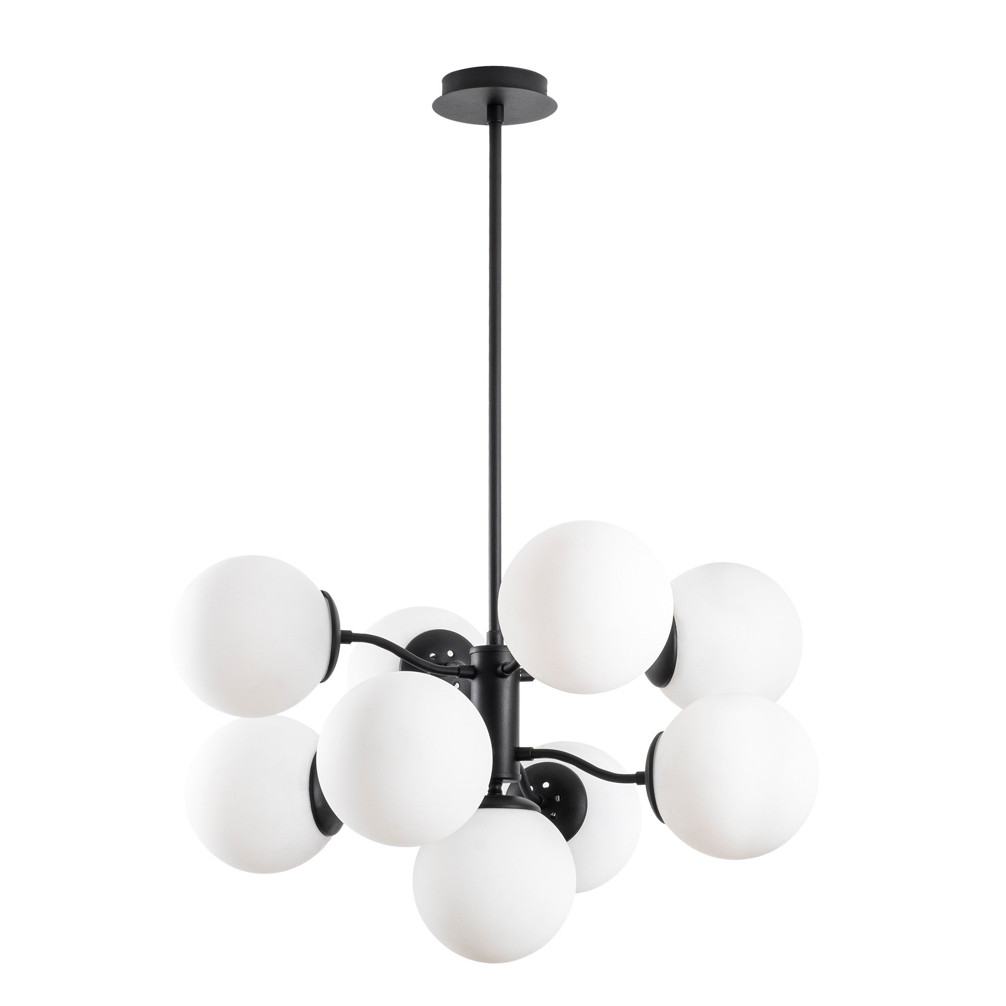 Candeeiro de Teto preto moderno, 70 cm de diâmetro, 80 cm de altura | Corpo de metal, tampa de vidro, 9 x E27 máx. 40 W | Design industrial e escandinavo elegante para casa