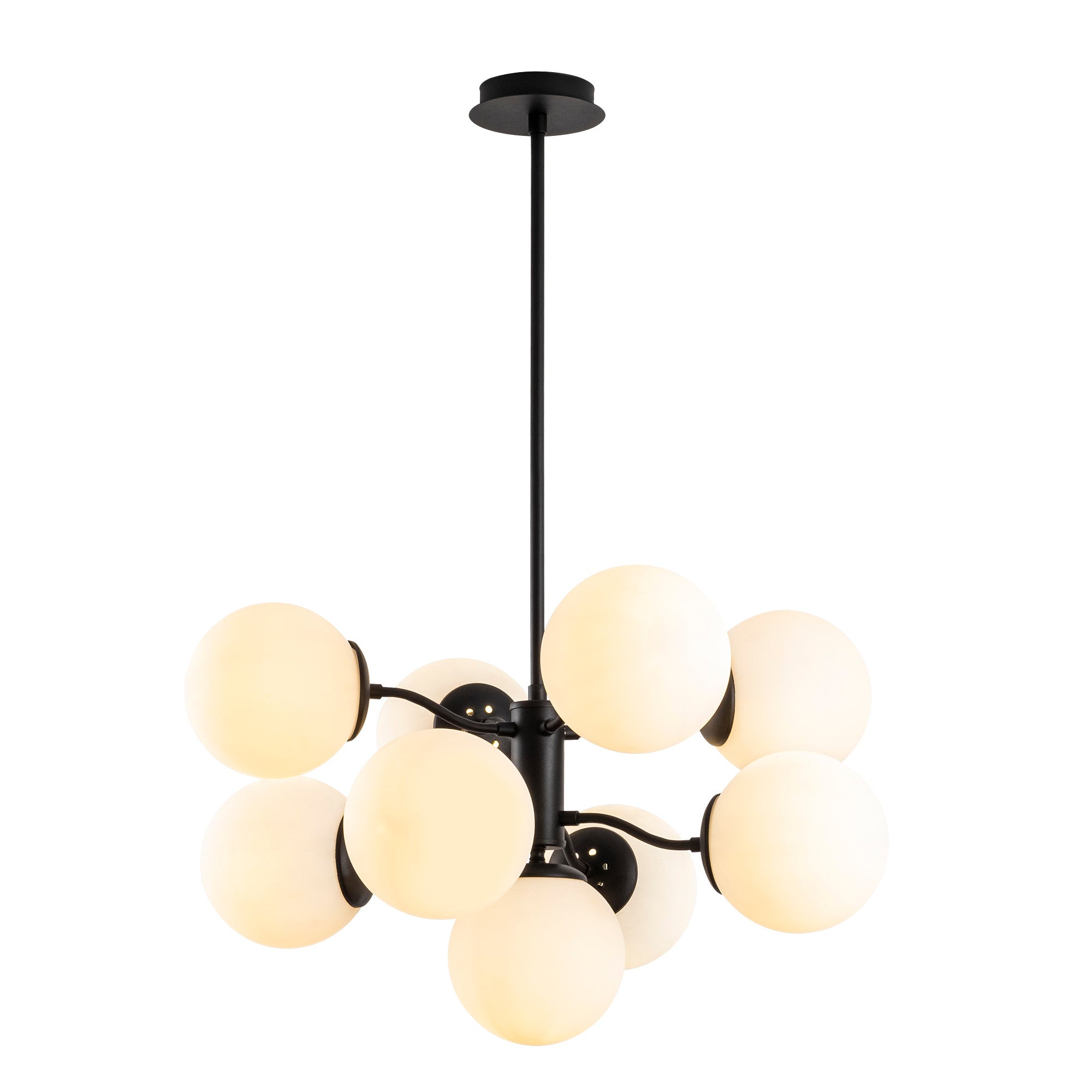 Candeeiro de Teto preto moderno, 70 cm de diâmetro, 80 cm de altura | Corpo de metal, tampa de vidro, 9 x E27 máx. 40 W | Design industrial e escandinavo elegante para casa