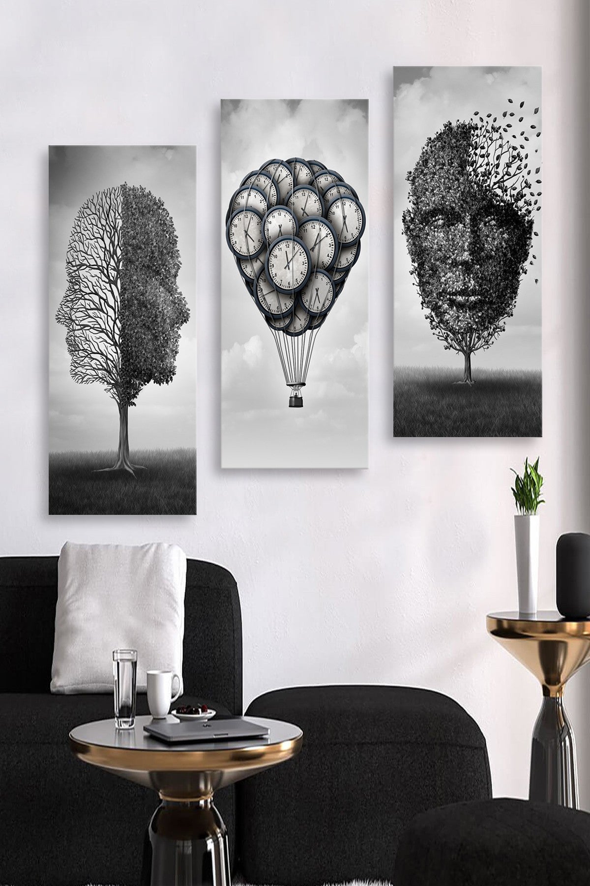 Conjunto de pinturas decorativas elegantes em MDF (3 peças), 20 x 50 cm cada | 100% MDF, 3 mm de espessura | Perfeito para decoração de casa e estética moderna, tamanho total: 70 x 50 cm