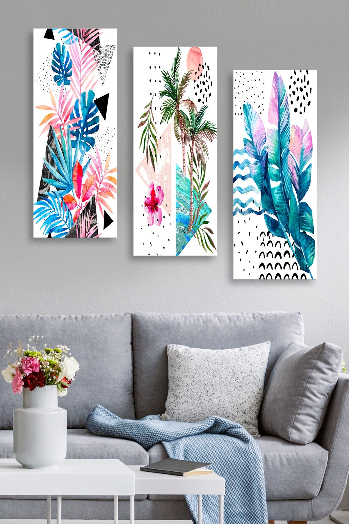 Conjunto de pinturas decorativas elegantes em MDF (3 peças), 20 x 50 cm cada | 100% MDF, 3 mm de espessura | Perfeito para decoração de casa e estética moderna, tamanho total: 70 x 50 cm