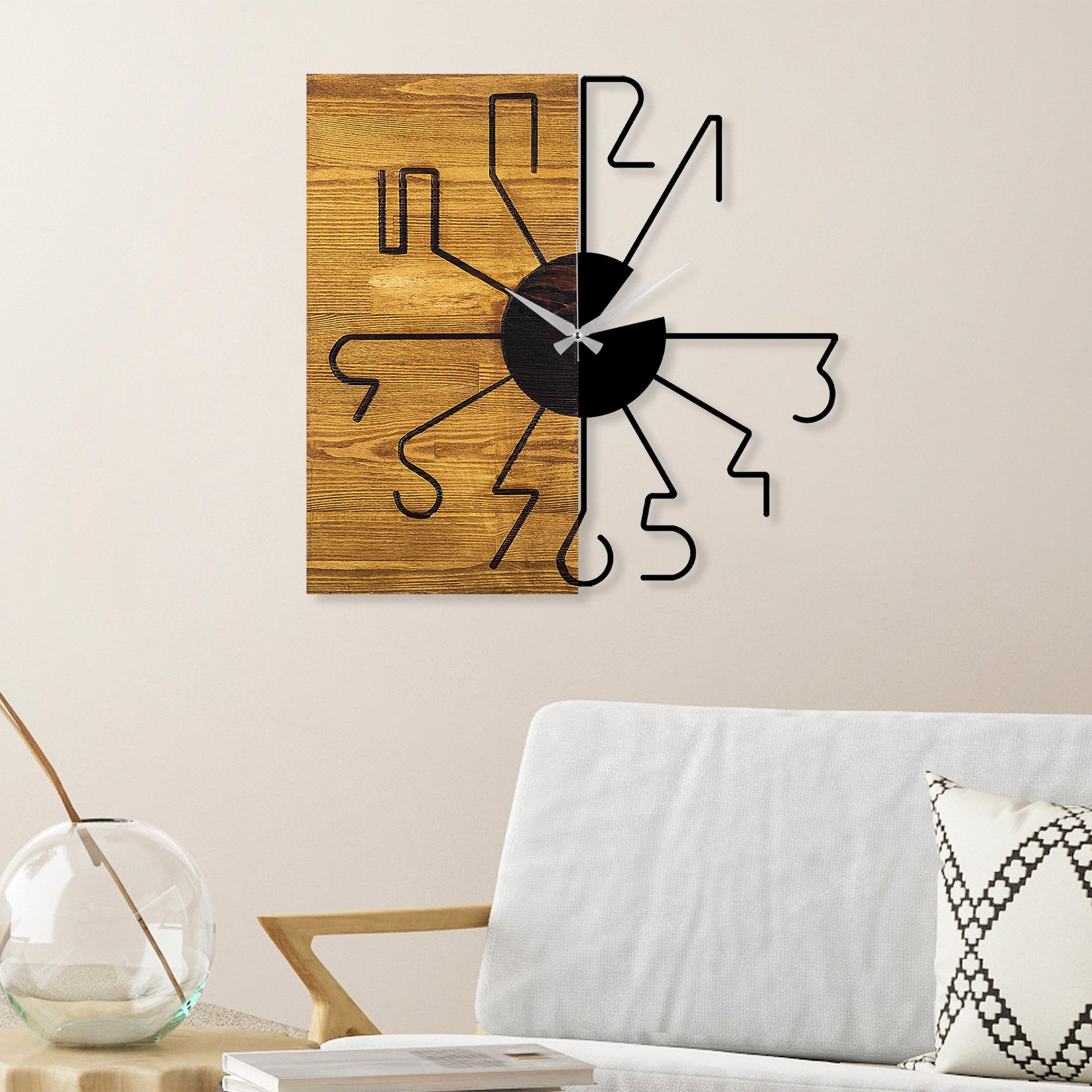 Relógio Decorativo de Parede em Madeira – 58 x 3 x 58 cm – Nogueira e Preto – Madeira e Metal