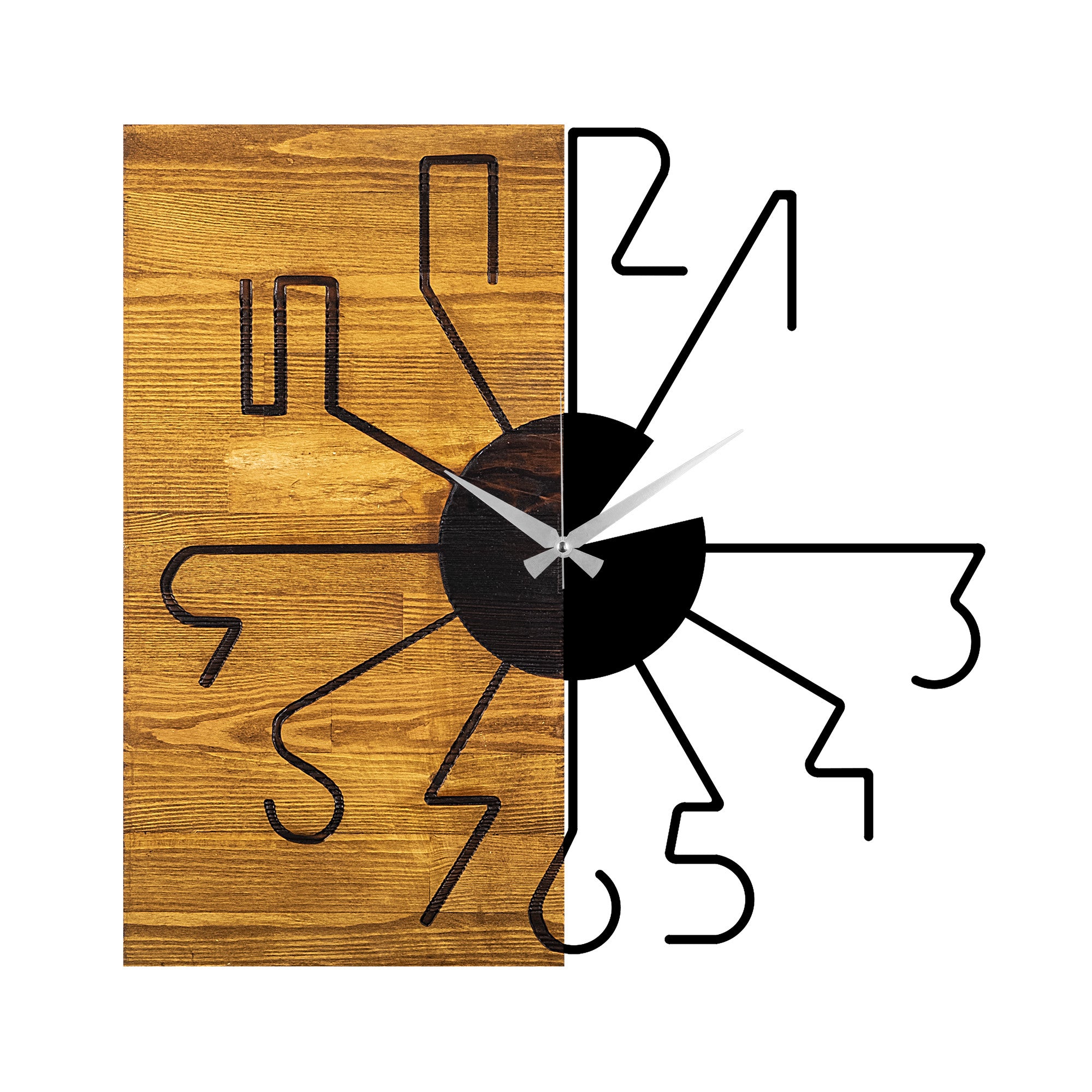 Relógio Decorativo de Parede em Madeira – 58 x 3 x 58 cm – Nogueira e Preto – Madeira e Metal
