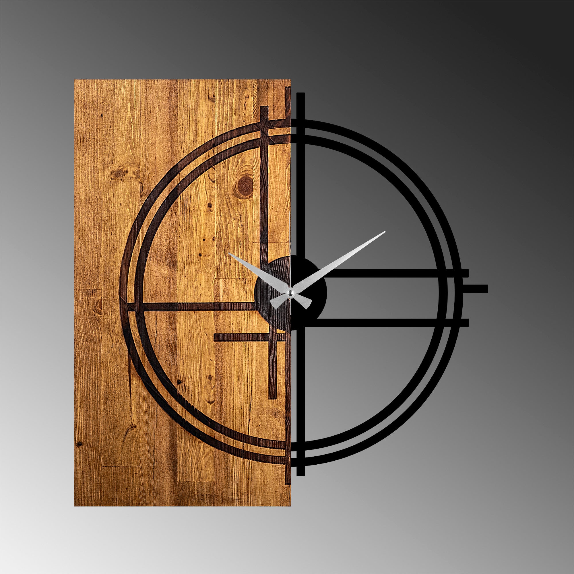 Relógio de parede decorativo – 56 x 3 x 58 cm – Nogueira clara e preto – Madeira e metal