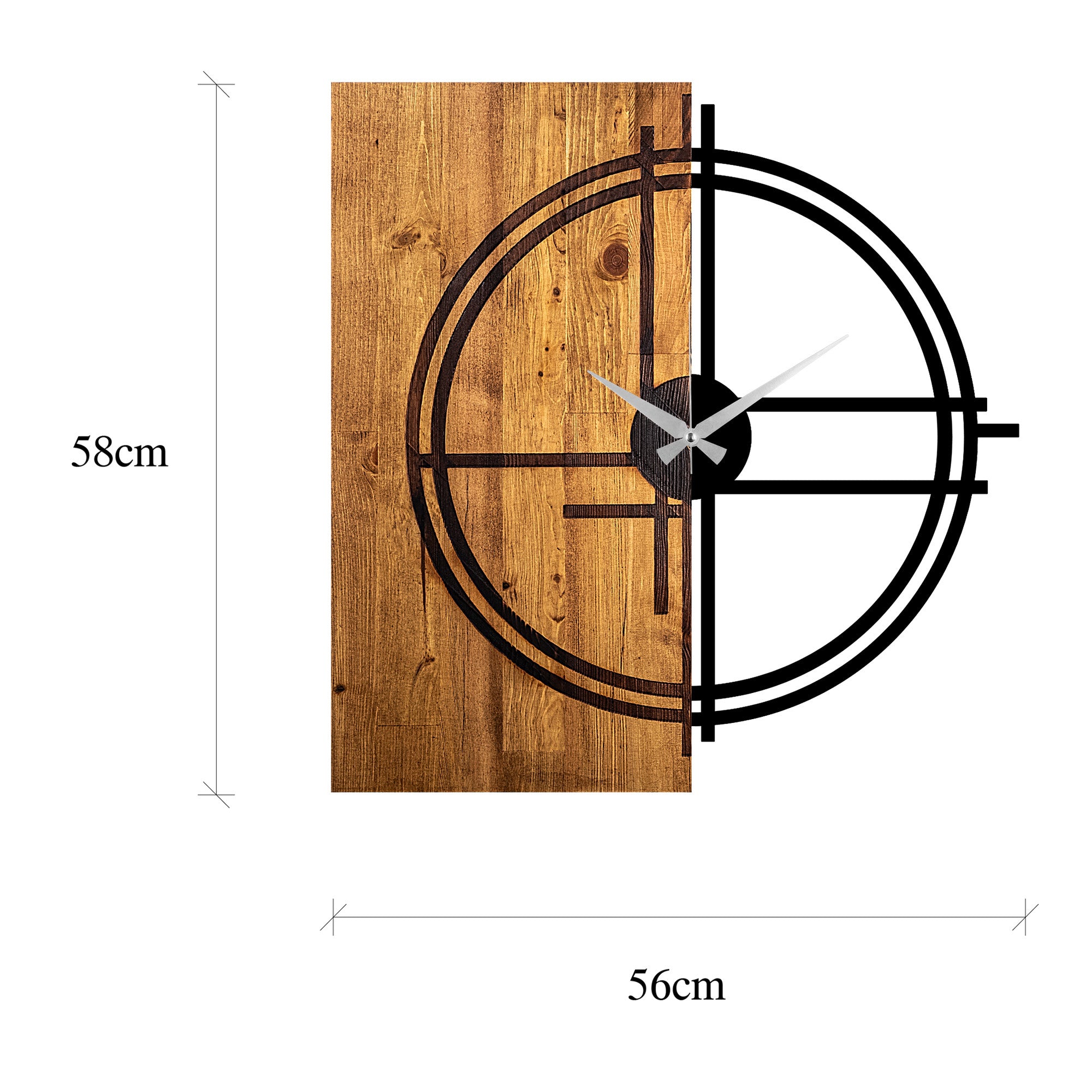 Relógio de parede decorativo – 56 x 3 x 58 cm – Nogueira clara e preto – Madeira e metal