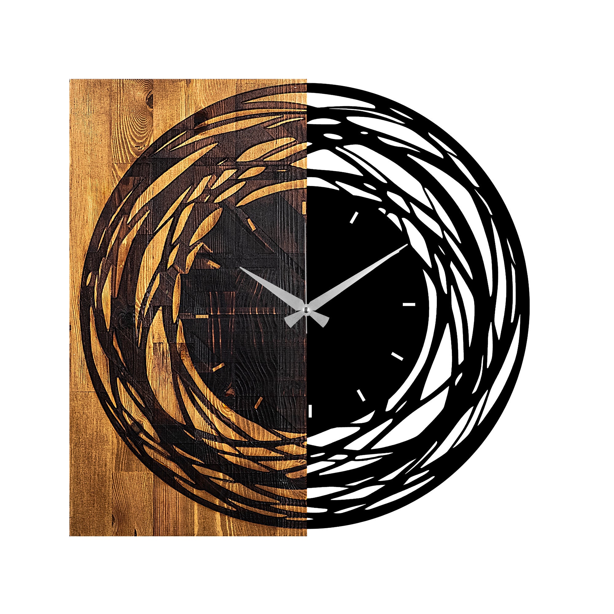 Relógio de parede decorativo – 58 x 3 x 58 cm – nogueira clara e preto – madeira e metal