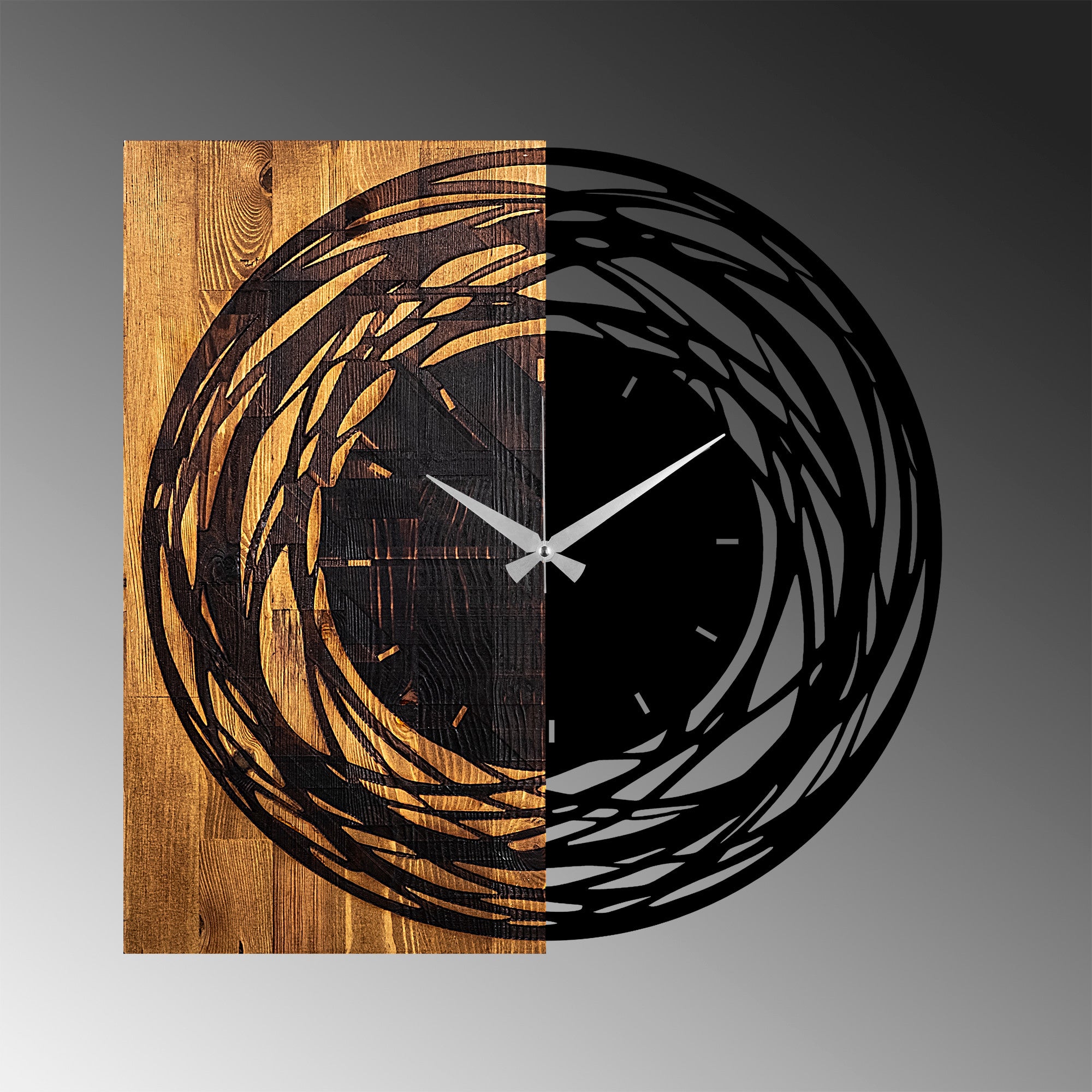 Relógio de parede decorativo – 58 x 3 x 58 cm – nogueira clara e preto – madeira e metal