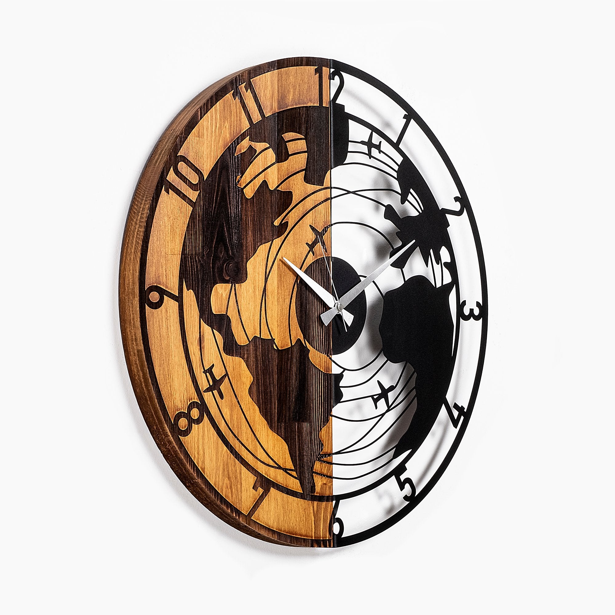 Relógio de parede decorativo elegante de madeira, 56 x 3 x 56 cm | 100% madeira e metal, mecanismo silencioso | Acabamento exclusivo em nogueira e preto, perfeito para qualquer ambiente