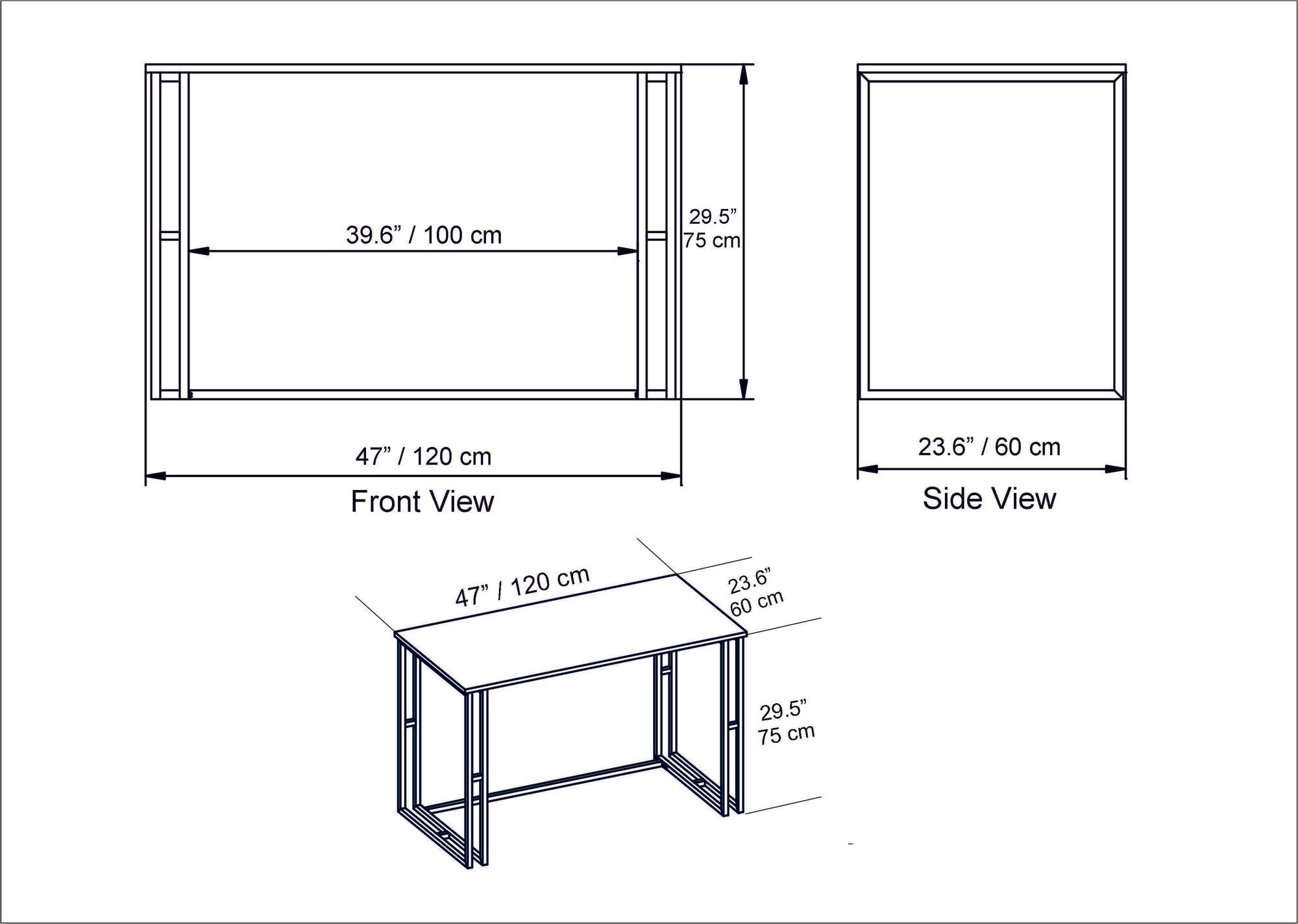 Secretária de Estudo/Escritório Industrial, Preta, 120 x 75 x 60 cm | Painel de Partículas 100% Revestido em Melamina, 18 mm de Espessura, Pernas de Metal Resistente | Perfeita para Hotéis Modernos e Escritórios Domésticos