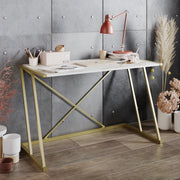 Secretária de Estudo/Escritório Glam, Branca e Dourada, 120 x 75 x 60 cm | Painel de partículas 100% revestido em melamina, 18 mm de espessura, pernas de metal resistentes | Design elegante e funcional para espaços modernos