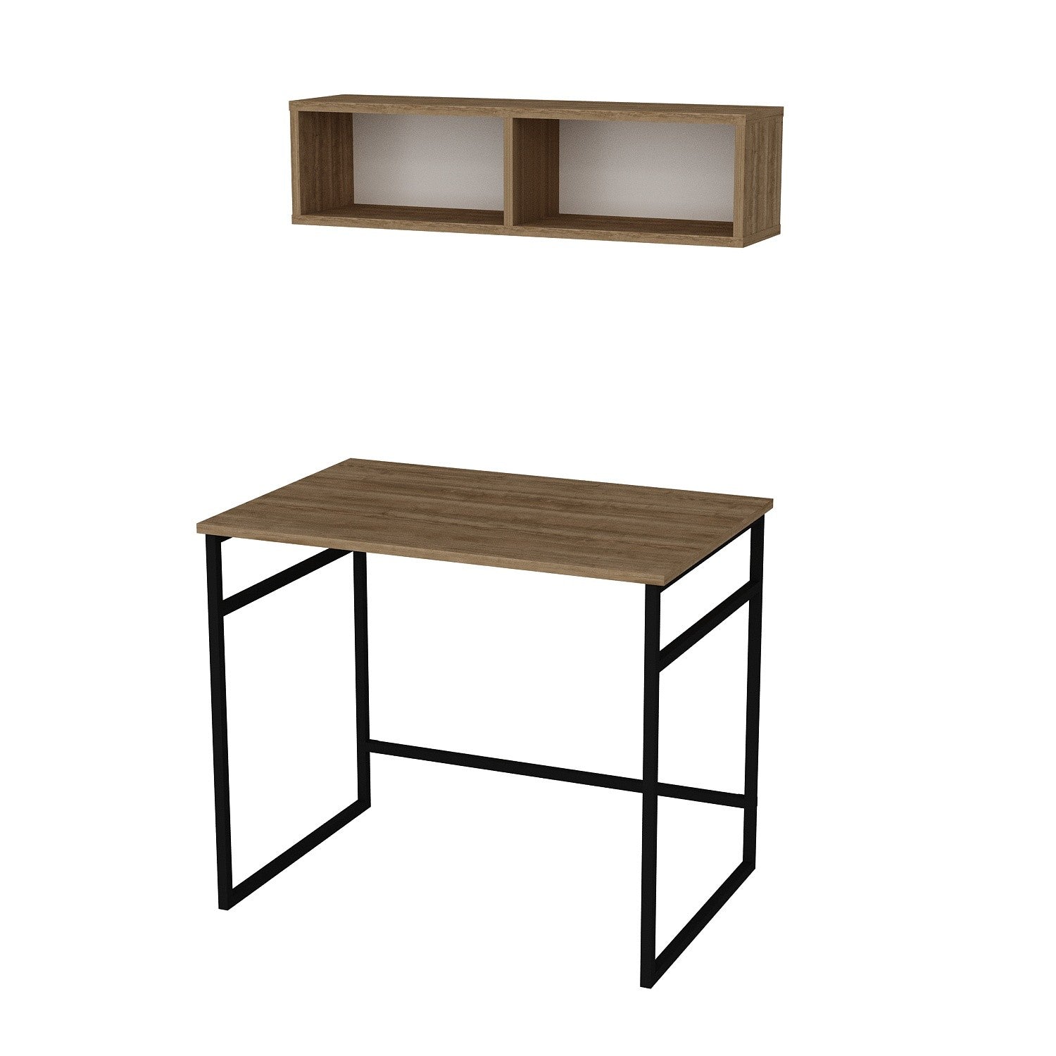 Secretária de Estudo/Escritório Industrial com Prateleira de Parede, Carvalho e Preto, 90 x 60 x 75 cm | Painel de Partículas 100% Revestido em Melamina, 18 mm de Espessura, Pernas de Metal Resistente | Perfeita para Escritórios Domésticos Modernos