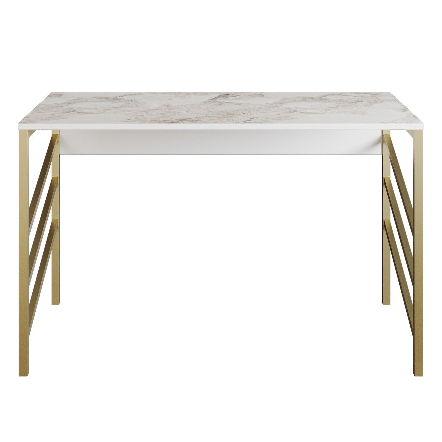 Secretária de Estudo/Escritório Moderna com Pés de Metal, Dourado e Branco, 120 x 75 x 60 cm | Painel de Partículas 100% Revestido em Melamina, 18 mm de Espessura | Design Elegante e Glamouroso para Escritório em Casa
