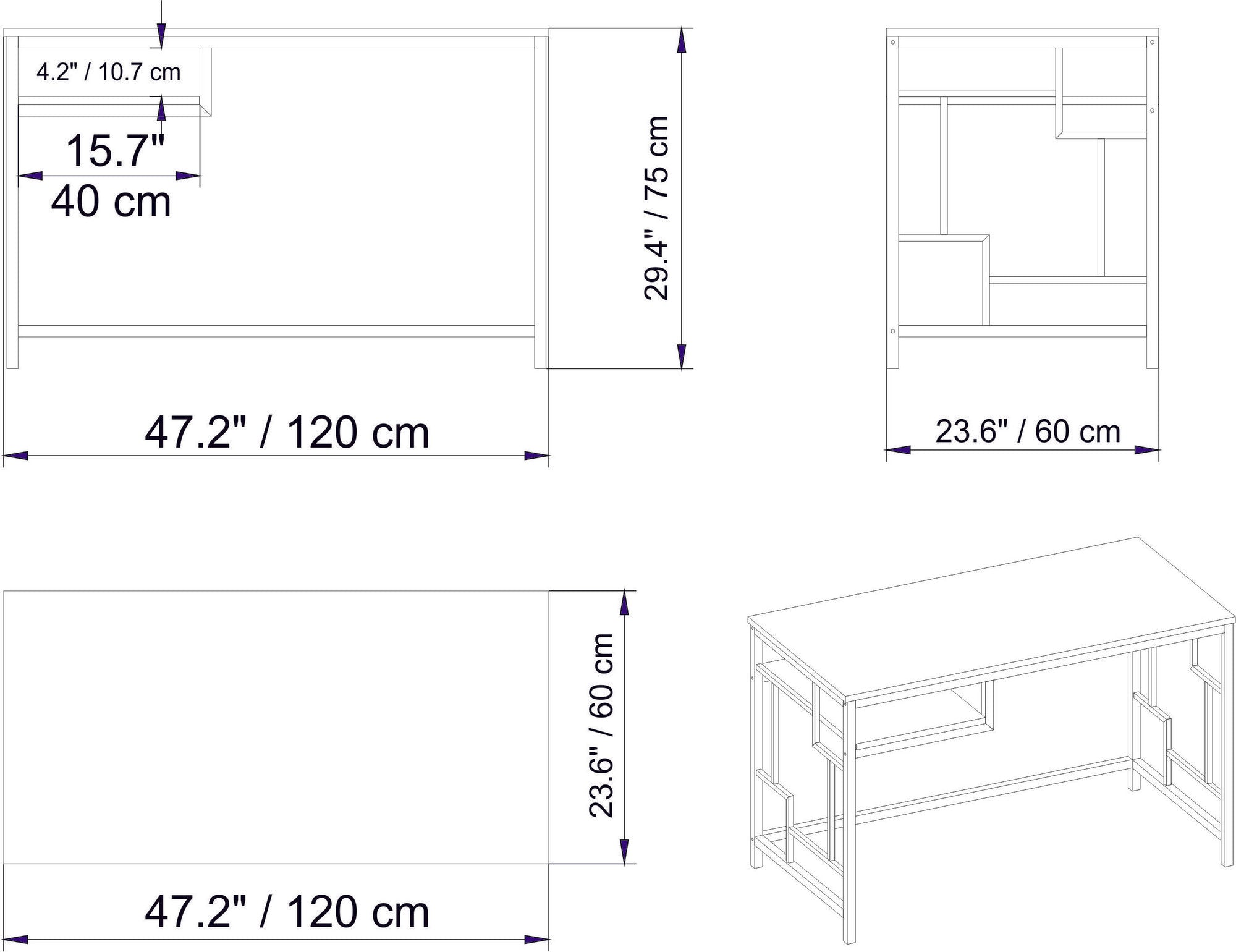 Secretária de Estudo/Escritório Escandinava, Branca, 120 x 60 x 75 cm | Painel de Partículas 100% Revestido em Melamina, 18 mm de Espessura, Pernas de Metal Resistente | Perfeita para Casa e Escritório Modernos