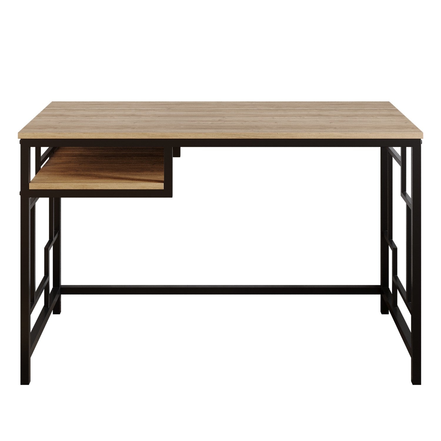 Secretária de Estudo/Escritório Industrial, Preta e Nogueira, 120 x 75 x 60 cm | Painel de Partículas 100% Revestido em Melamina, 18 mm de Espessura, Pernas de Metal Resistente | Perfeita para Hotéis Modernos e Escritórios Domésticos