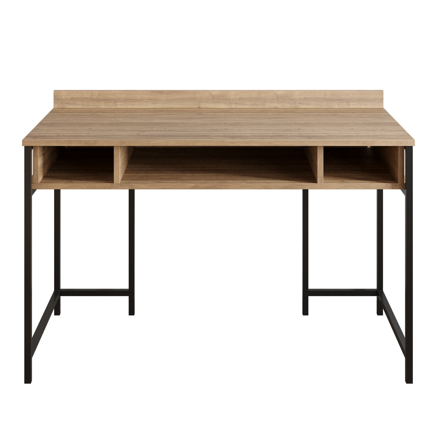 Secretária de Estudo/Escritório industrial com pés de metal, preta e nogueira, 119,5 x 65,2 x 62 cm | 100% revestida em melamina, 18 mm de espessura | Elegante e funcional com armazenamento extra