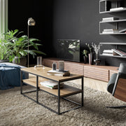 Mesa de Centro Industrial, Nogueira e Preto, 110,4 x 52 x 47 cm | Painel de Partículas 100% Revestido em Melamina, 18 mm de Espessura, Pernas de Metal Resistente | Design Elegante e Funcional