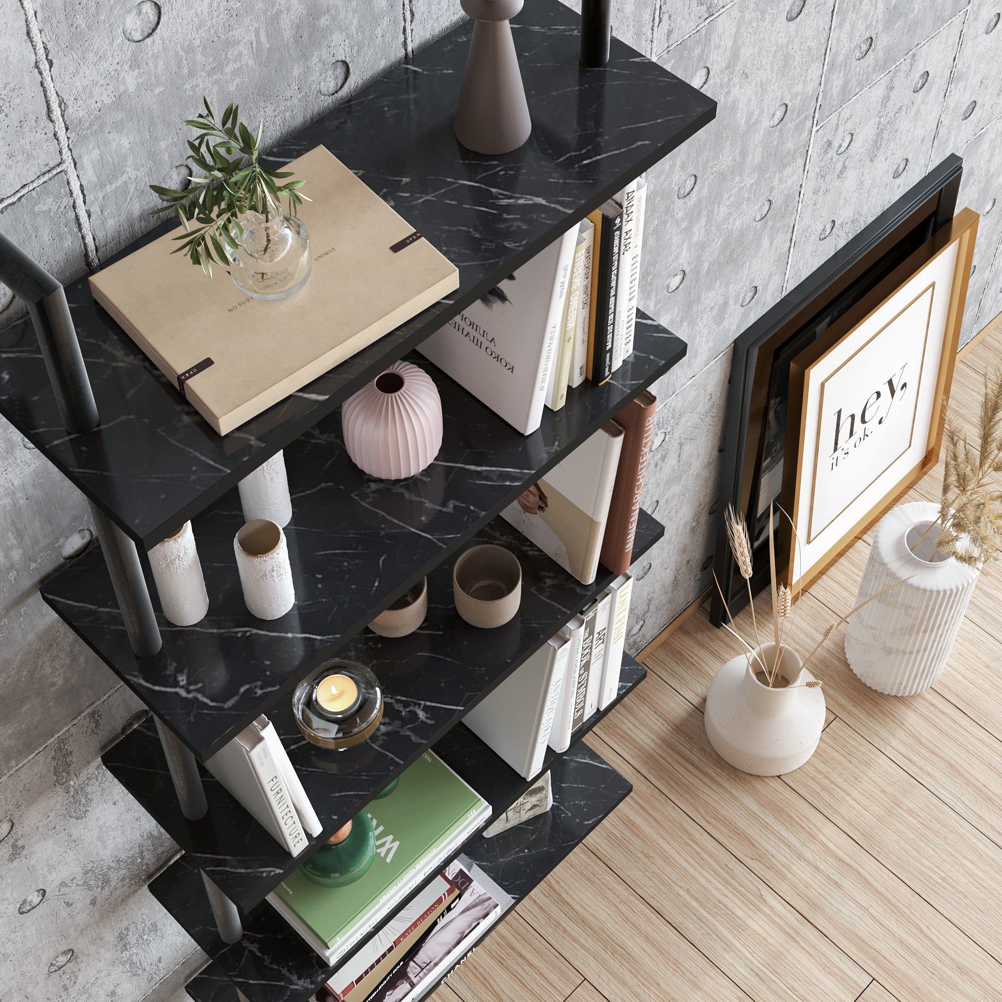 Estante industrial preta, 60 cm x 174 cm x 22 cm | Painel de partículas 100% revestido em melamina, 18 mm de espessura, pés de metal | Montável na parede, armazenamento elegante e funcional