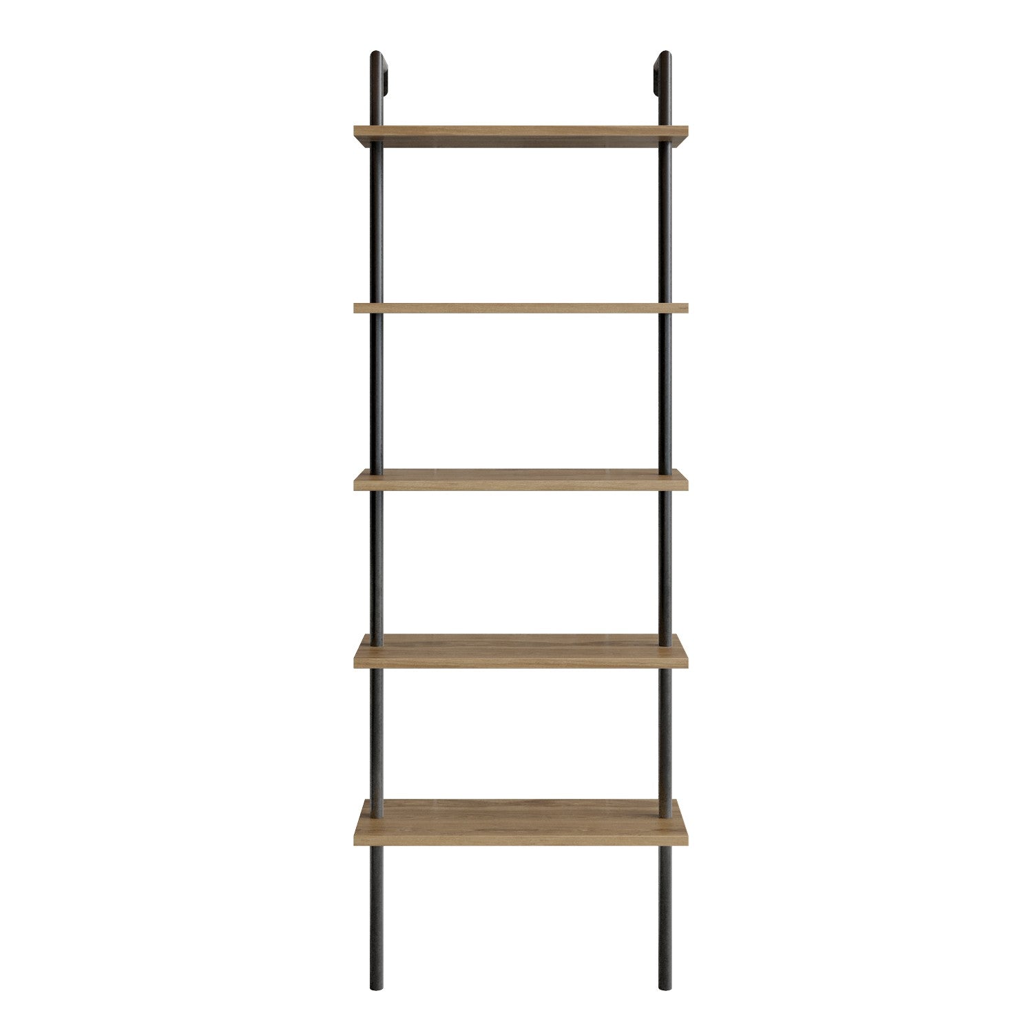 Estante industrial com pés de metal, nogueira e preta, 60 x 22 x 174 cm | 100% revestida em melamina, 18 mm de espessura, montável na parede, várias prateleiras