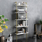 Estante Glamourosa com Pés de Metal, Branco e Dourado, 60 x 22 x 174 cm | 100% Revestimento em Melamina, 18 mm de Espessura | Montável na Parede, Design Elegante e Funcional