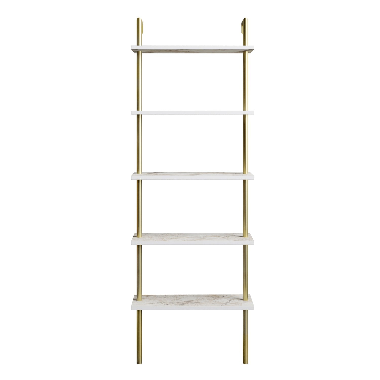 Estante Glamourosa com Pés de Metal, Branco e Dourado, 60 x 22 x 174 cm | 100% Revestimento em Melamina, 18 mm de Espessura | Montável na Parede, Design Elegante e Funcional