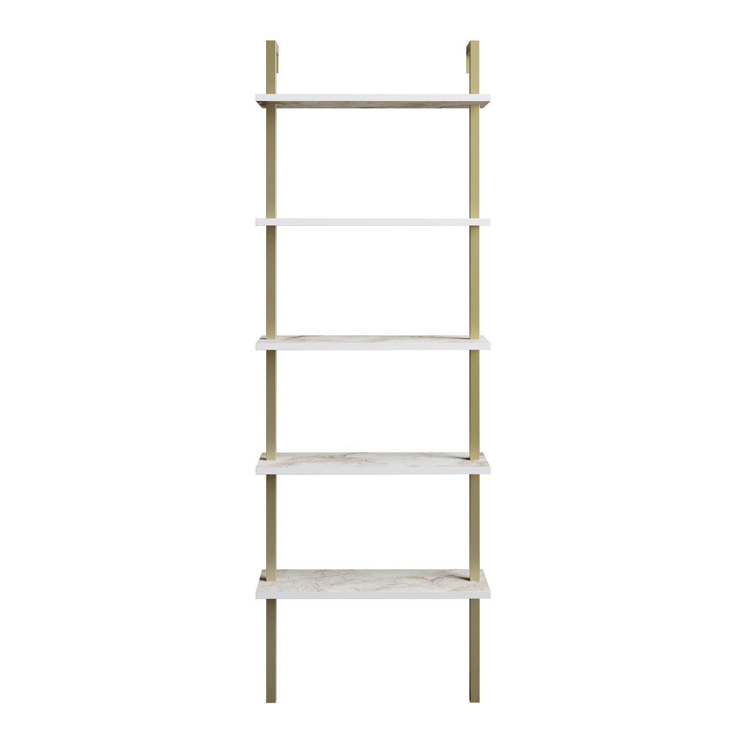 Estante Glamourosa com Pés de Metal, Branco e Dourado, 60 x 22 x 174 cm | 100% Revestimento em Melamina, 18 mm de Espessura | Montável na Parede, Design Elegante e Funcional