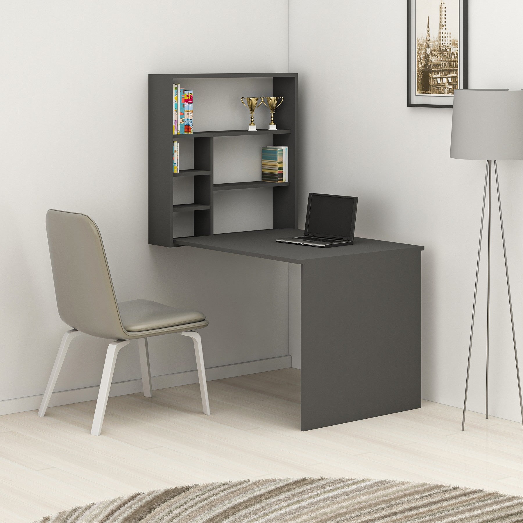 Secretária Moderna – 59 x 74 x 90 cm – Antracite – Painel de partículas revestido em melamina
