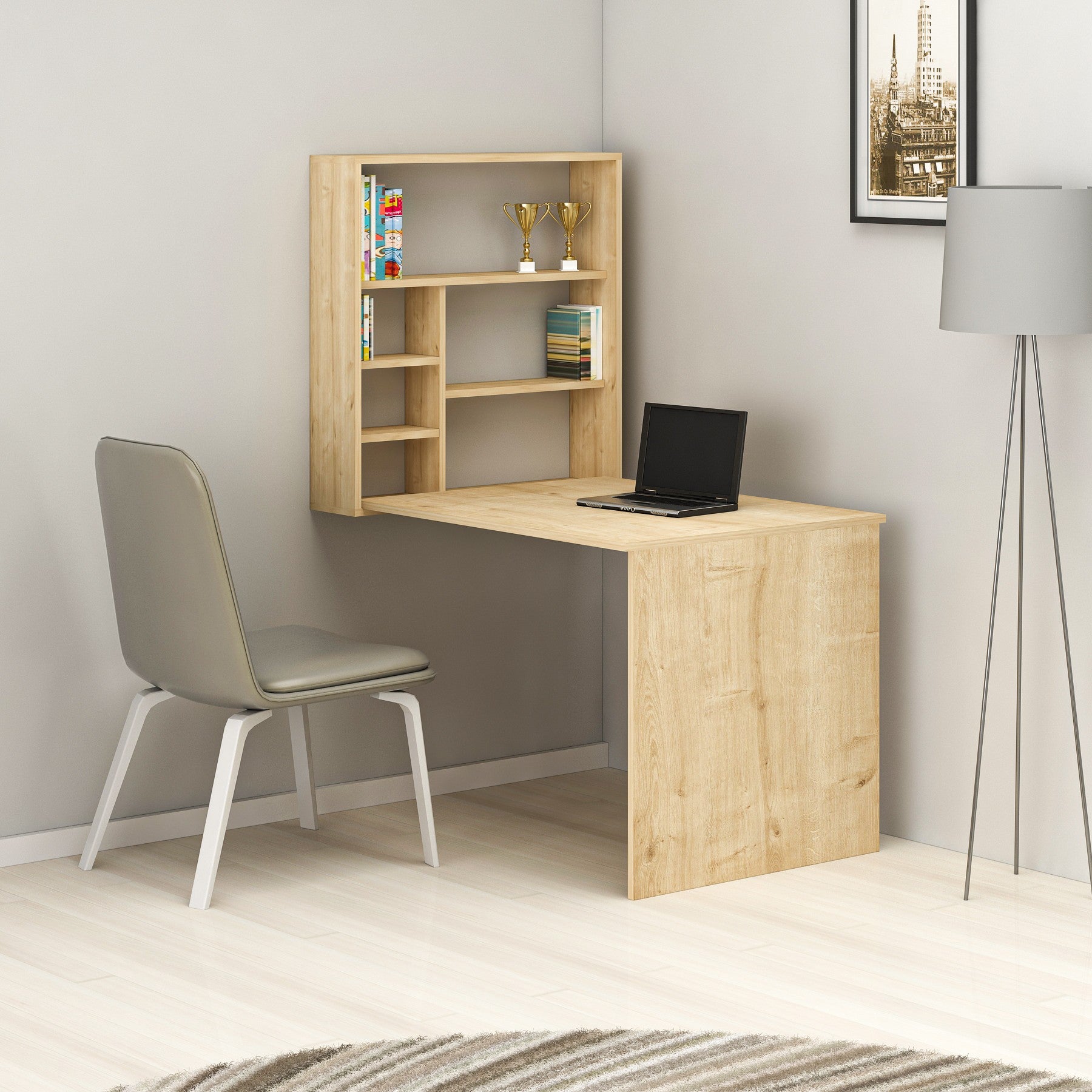Secretária Moderna – 59 x 90 x 74 cm – Carvalho – Painel de Partículas 100% Revestido em Melamina