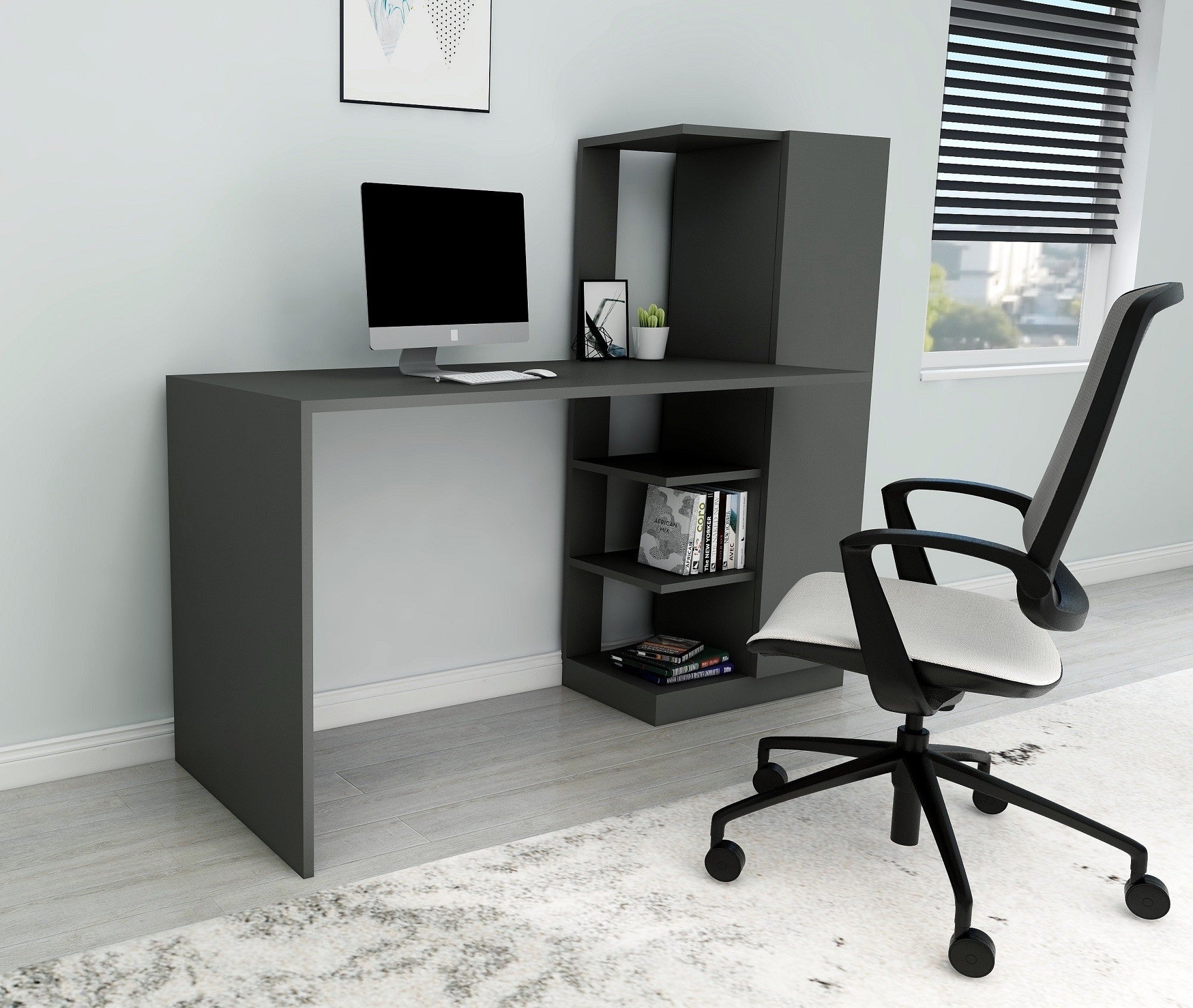 Secretária de Estudo – 120 x 55 x 73,8 cm – Antracite – Painel de partículas com revestimento em melamina