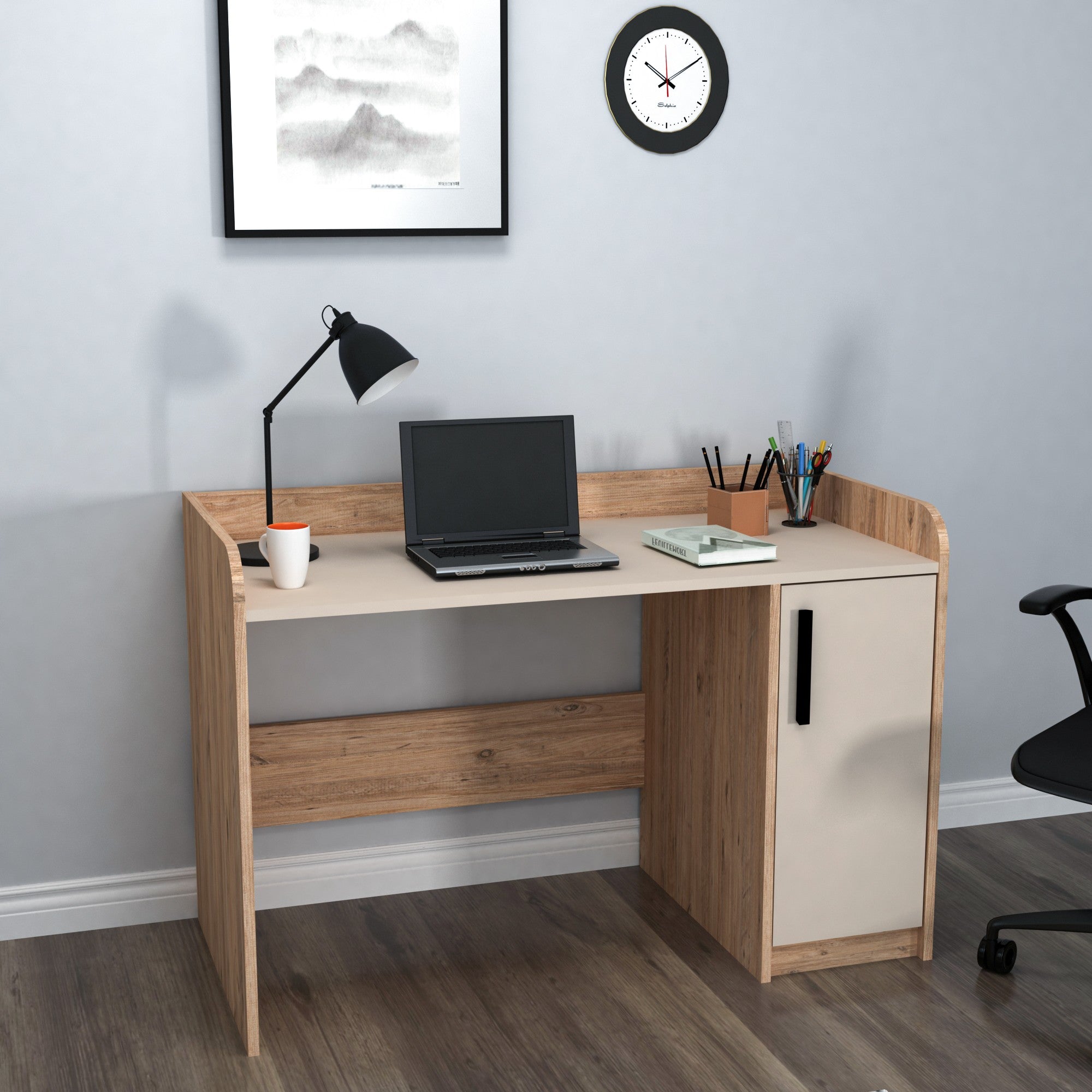 Secretária de Estudo – 123,6 cm x 83 cm x 23,6 cm – Bege e Pinheiro Atlântico – MDF