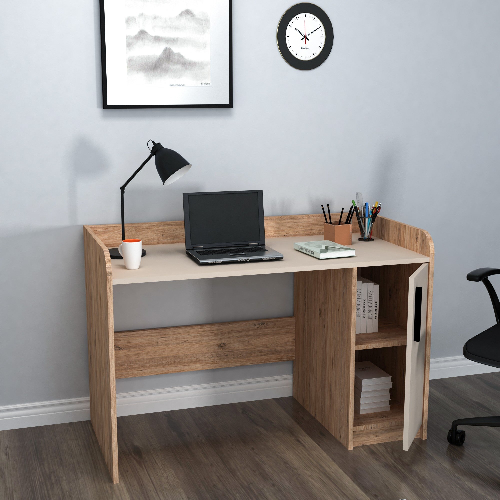 Secretária de Estudo – 123,6 cm x 83 cm x 23,6 cm – Bege e Pinheiro Atlântico – MDF