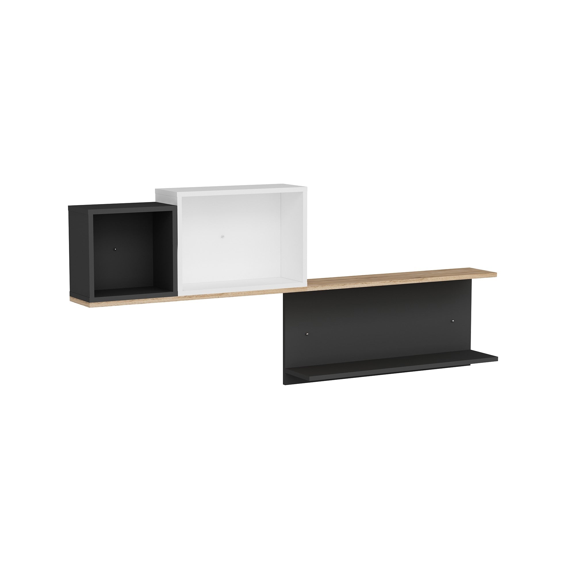 Prateleira de parede – 180 cm x 80.4 cm x 19.6 cm – Pinho Atlântico, Antracite e Branco – Painel de partículas revestido a melamina